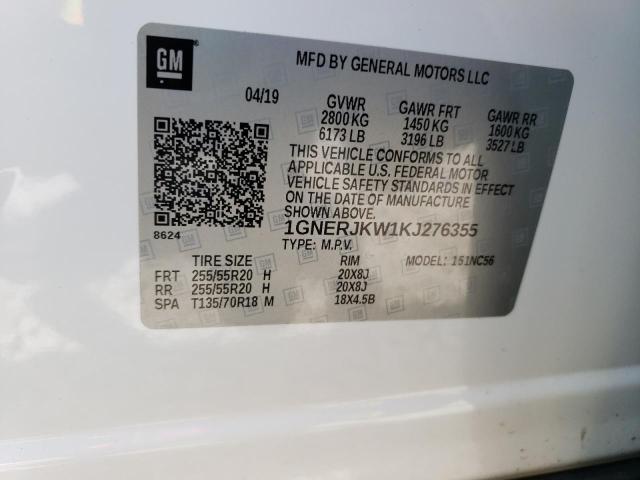 1GNERJKW1KJ276355 - 2019 CHEVROLET TRAVERSE RS WHITE photo 13