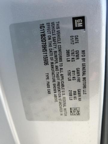 1G1YB2D78H5115906 - 2017 CHEVROLET CORVETTE STINGRAY 1LT SILVER photo 12