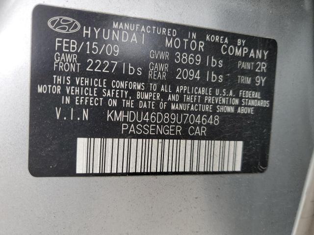 KMHDU46D89U704648 - 2009 HYUNDAI ELANTRA GLS SILVER photo 12