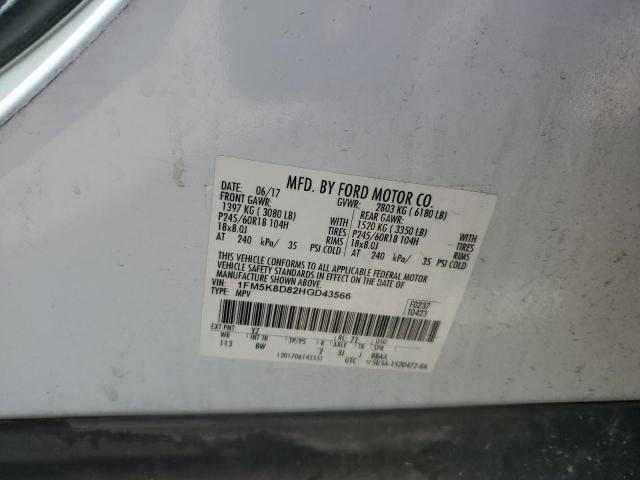 1FM5K8D82HGD43566 - 2017 FORD EXPLORER XLT WHITE photo 13