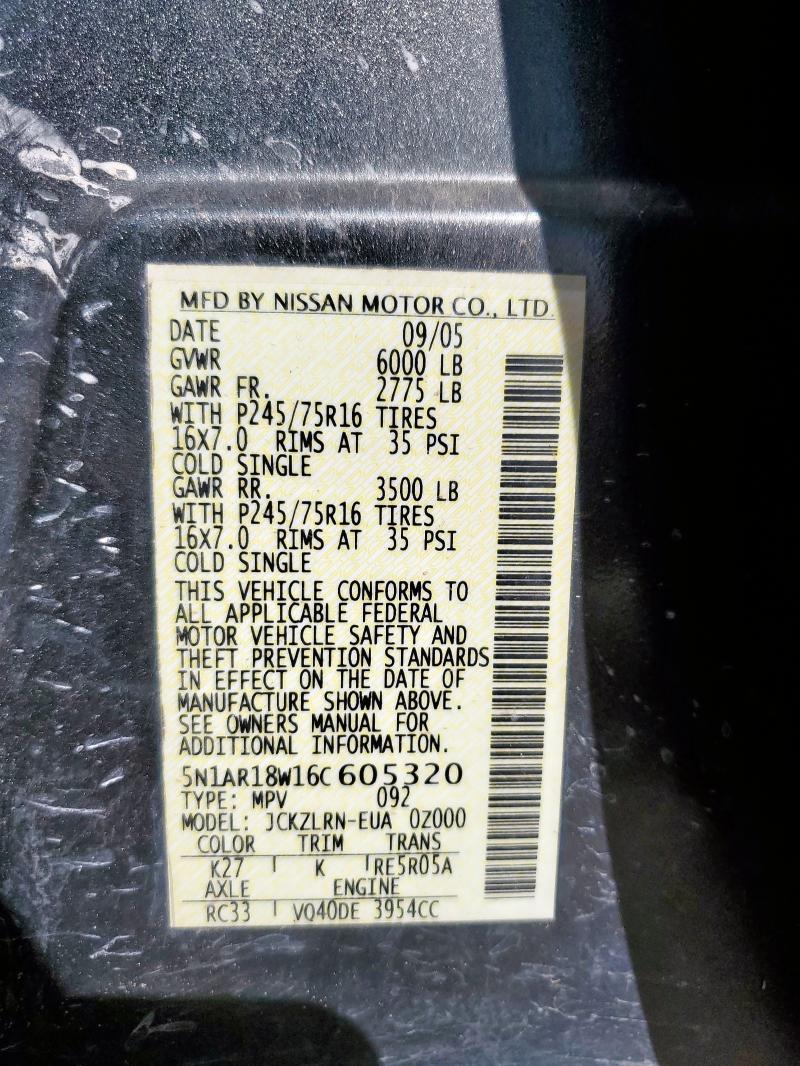 5N1AR18W16C605320 - 2006 NISSAN PATHFINDER LE GRAY photo 13