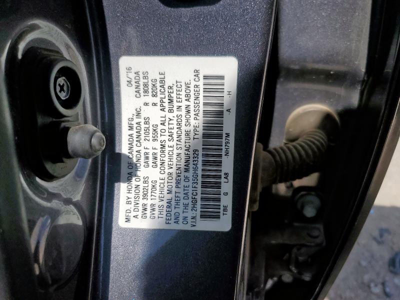 2HGFC1F35GH643329 - 2016 HONDA CIVIC EX GRAY photo 12