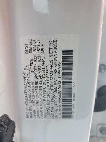 5FNYF6H54MB094413 - 2021 HONDA PILOT EXL თეთრი ფოტო 13