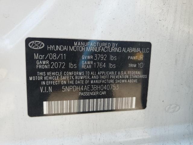 5NPDH4AE3BH040753 - 2011 HYUNDAI ELANTRA GLS WHITE photo 12