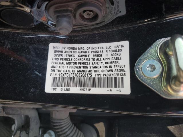 19XFC1F37GE208175 - 2016 HONDA CIVIC EX BLACK photo 13