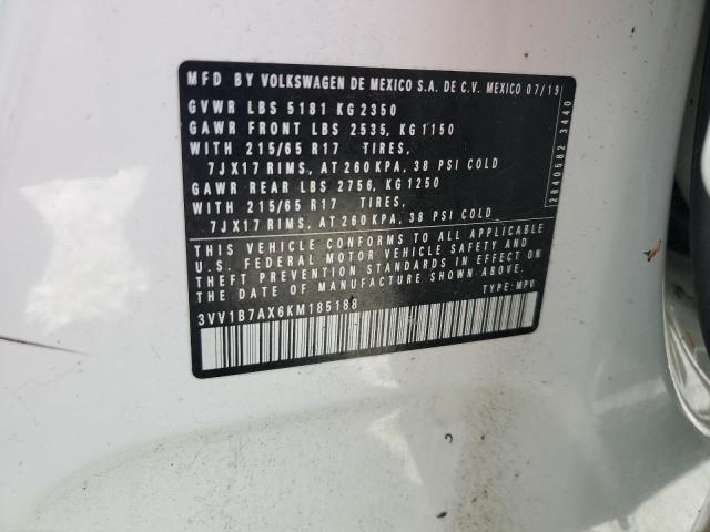 3VV1B7AX6KM185188 - 2019 VOLKSWAGEN TIGUAN S თეთრი ფოტო 13