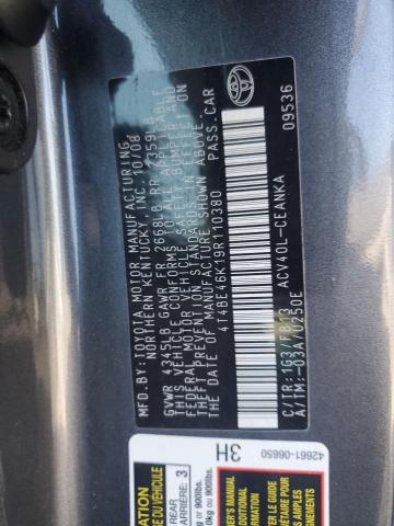 4T4BE46K19R110380 - 2009 TOYOTA CAMRY BASE GRAY photo 12