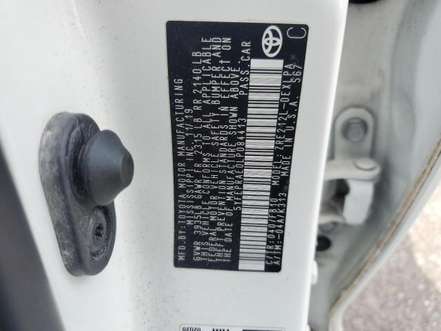 5YFEPRAE0LP084413 - 2020 TOYOTA COROLLA LE WHITE photo 12