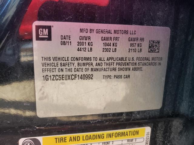 1G1ZC5E0XCF140992 - 2012 CHEVROLET MALIBU 1LT BLACK photo 12