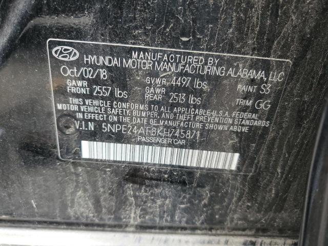 5NPE24AF8KH745871 - 2019 HYUNDAI SONATA SE 黑色 照片 12