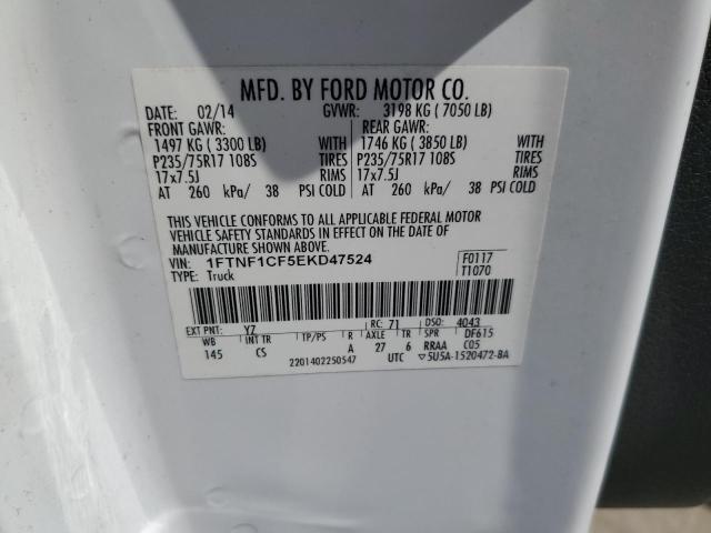 1FTNF1CF5EKD47524 - 2014 FORD F150 WHITE photo 12