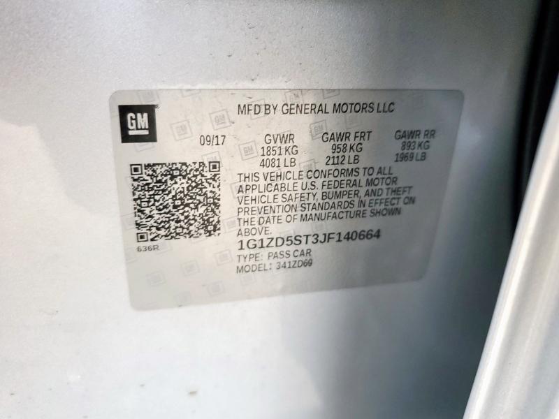 1G1ZD5ST3JF140664 - 2018 CHEVROLET MALIBU LT Plata foto 12