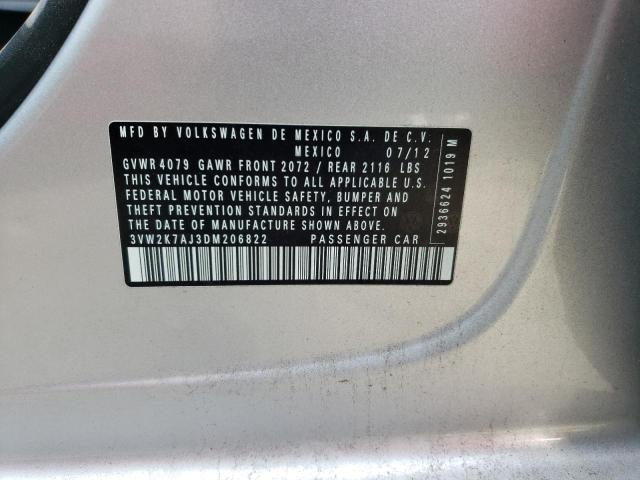 3VW2K7AJ3DM206822 - 2013 VOLKSWAGEN JETTA BASE 银色 照片 12