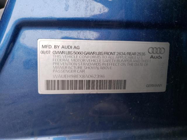 WAUEH98EX8A062396 - 2008 AUDI A4 S-LINE 3.2 QUATTRO BLUE photo 12