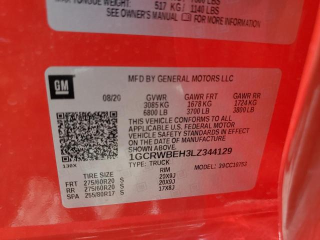 1GCRWBEH3LZ344129 - 2020 CHEVROLET SILVERADO C1500 CUSTOM RED photo 12