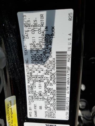 5TFLU4EN3DX075639 - 2013 TOYOTA TACOMA DOUBLE CAB BLACK photo 12