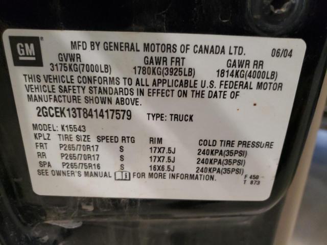 2GCEK13T841417579 - 2004 CHEVROLET 1500 K1500 BLACK photo 12