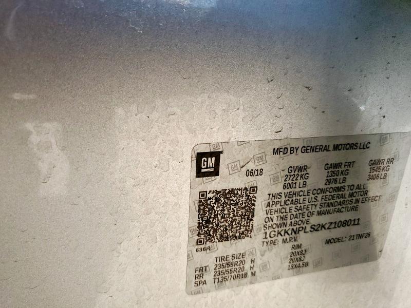 1GKKNPLS2KZ108011 - 2019 GMC ACADIA DENALI Plata foto 13