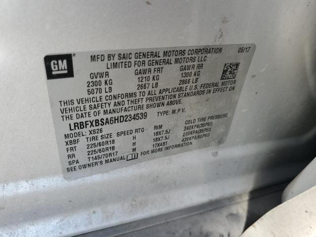 LRBFXBSA6HD234539 - 2017 BUICK ENVISION ESSENCE Արծաթագույն լուսանկար 10