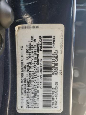 2T1KR32E23C041166 - 2003 TOYOTA COROLLA MA XR BLUE photo 12