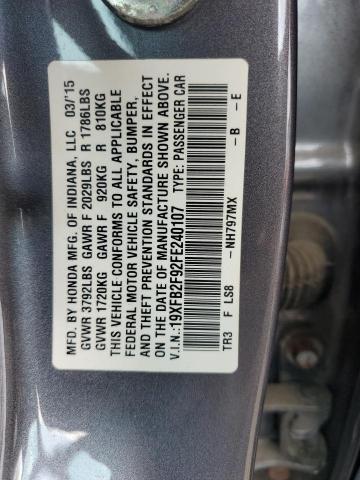 19XFB2F92FE240107 - 2015 HONDA CIVIC EXL ნაცრისფერი ფოტო 12