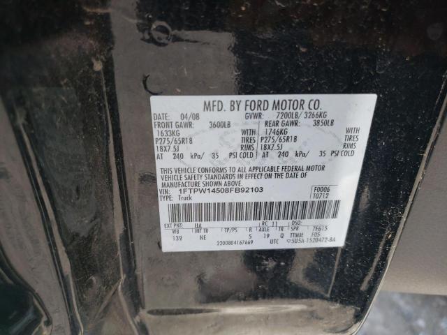 1FTPW14508FB92103 - 2008 FORD F150 SUPERCREW BLACK photo 12