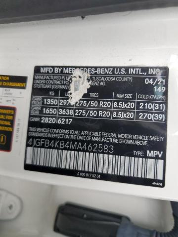 4JGFB4KB4MA462583 - 2021 MERCEDES-BENZ GLE 350 4MATIC WHITE photo 14