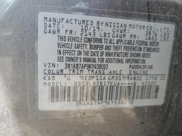 3N1AB7AP9KY438093 - 2019 NISSAN SENTRA S GRAY photo 13