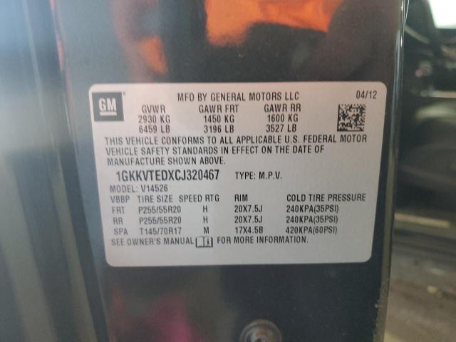 1GKKVTEDXCJ320467 - 2012 GMC ACADIA DENALI Czarny zdjęcie 14