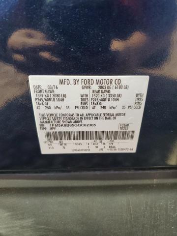 1FM5K8B85GGC62305 - 2016 FORD EXPLORER BLUE photo 14