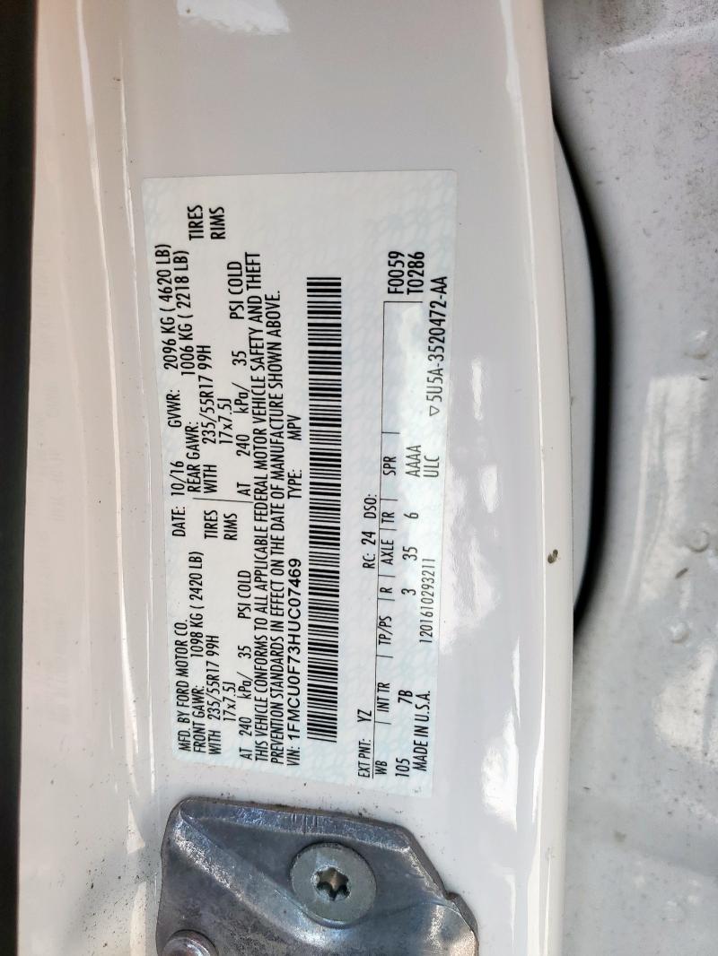 1FMCU0F73HUC07469 - 2017 FORD ESCAPE S 白色 照片 14