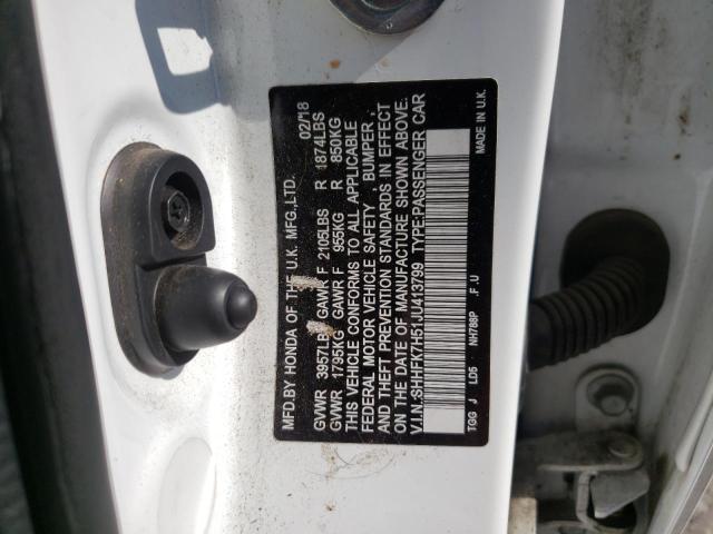 SHHFK7H51JU413799 - 2018 HONDA CIVIC EX WHITE photo 12