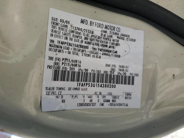 1FAFP53U15A280200 - 2005 FORD TAURUS SE SILVER photo 12