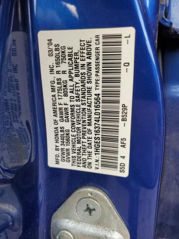 1HGES16374L016564 - 2004 HONDA CIVIC DX VP Mavi foto 12