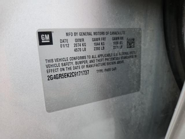 2G4GR5EK2C9171737 - 2012 BUICK REGAL SILVER photo 12