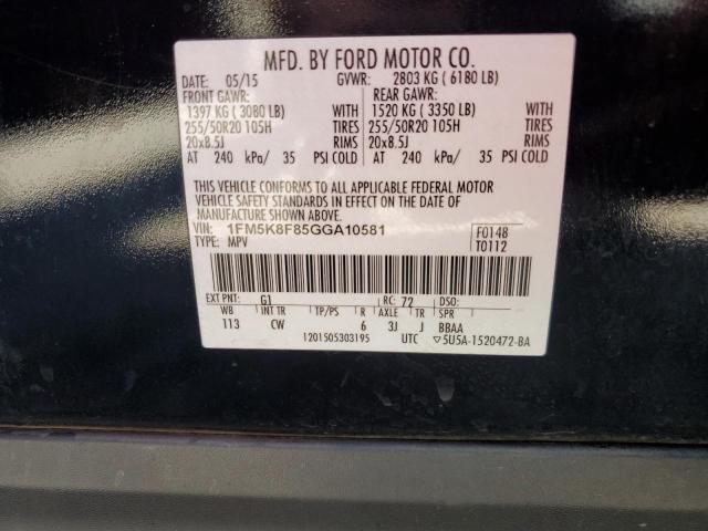 1FM5K8F85GGA10581 - 2016 FORD EXPLORER LIMITED BLACK photo 13