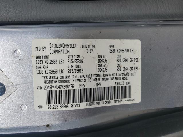 2D4GP44L47R268476 - 2007 DODGE GRAND CARA SXT SILVER photo 13