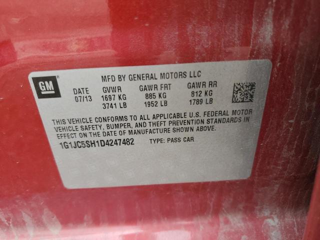 1G1JC5SH1D4247482 - 2013 CHEVROLET SONIC LT 红色 照片 12