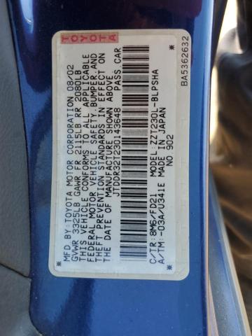 JTDDR32T230143648 - 2003 TOYOTA CELICA GT BLUE photo 12