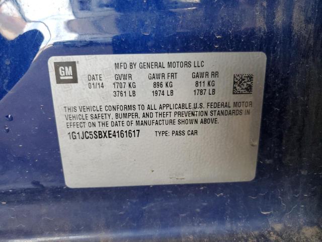 1G1JC5SBXE4161617 - 2014 CHEVROLET SONIC LT BLUE photo 12