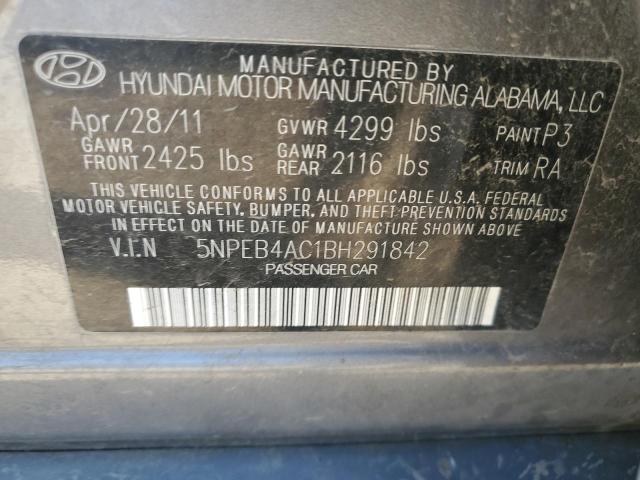 5NPEB4AC1BH291842 - 2011 HYUNDAI SONATA GLS GRAY photo 12