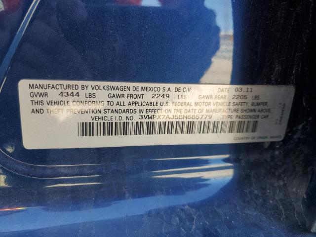 3VWPX7AJ5BM685779 - 2011 VOLKSWAGEN JETTA S BLUE photo 12