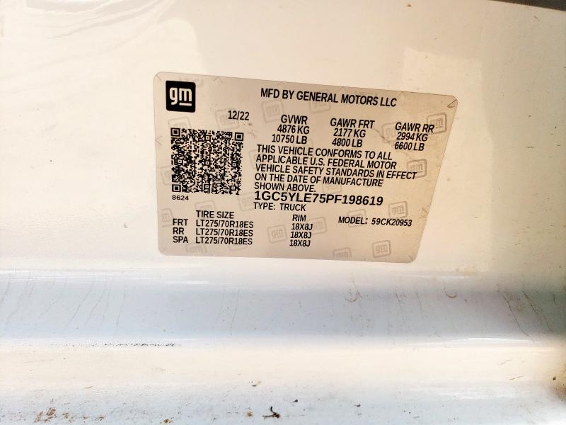 1GC5YLE75PF198619 - 2023 CHEVROLET SILVERADO K2500 HEAVY DUTY WHITE photo 12