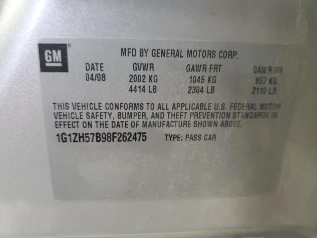 1G1ZH57B98F262475 - 2008 CHEVROLET MALIBU 1LT 银色 照片 12