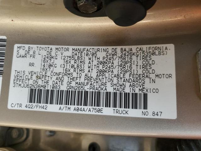 3TMJU62N36M011083 - 2006 TOYOTA TACOMA DOUBLE CAB PRERUNNER TAN photo 13
