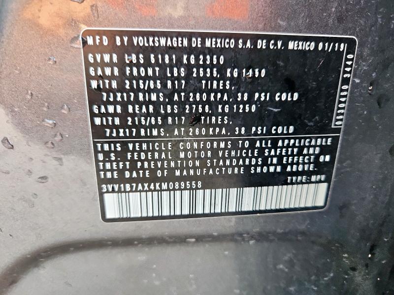 3VV1B7AX4KM089558 - 2019 VOLKSWAGEN TIGUAN S GRAY photo 14