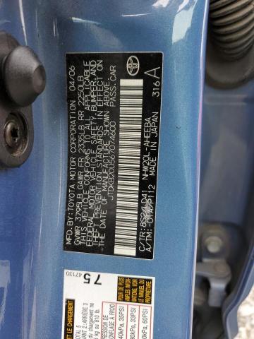 JTDKB20U567074600 - 2006 TOYOTA PRIUS BLUE photo 12