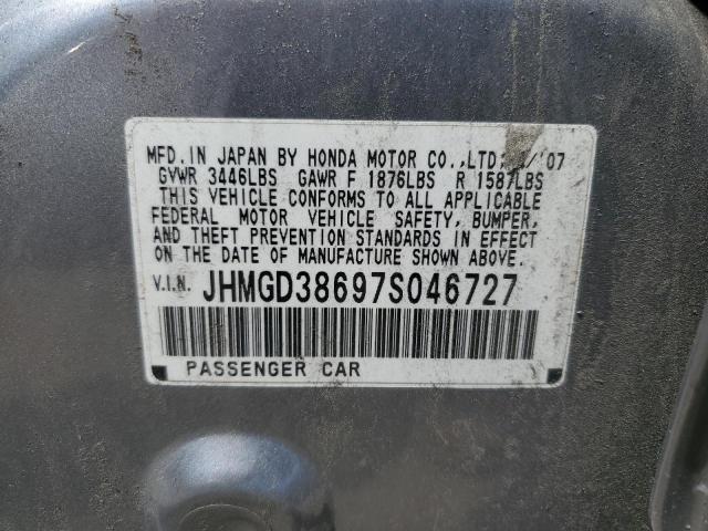 JHMGD38697S046727 - 2007 HONDA FIT S SILVER photo 12