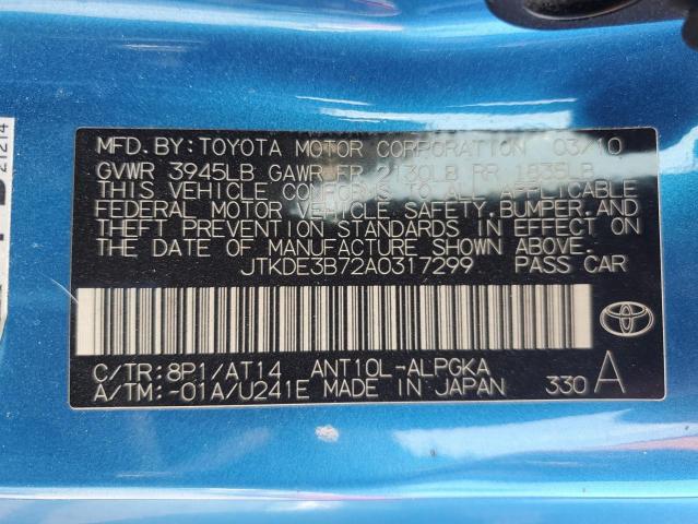 JTKDE3B72A0317299 - 2010 SCION TC BLUE photo 13