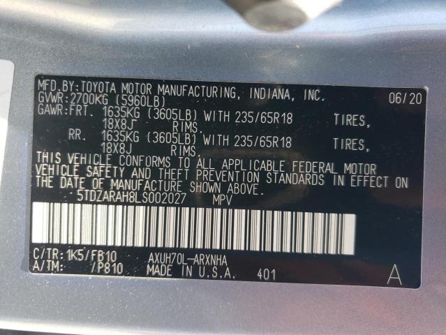 5TDZARAH8LS002027 - 2020 TOYOTA HIGHLANDER HYBRID LE GRAY photo 13